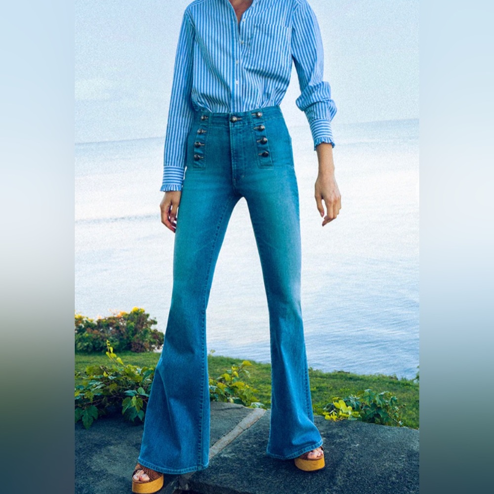 Veronica Beard Sheridan bell bottom Jean with sailor buttons NWT - Picture 6 of 13